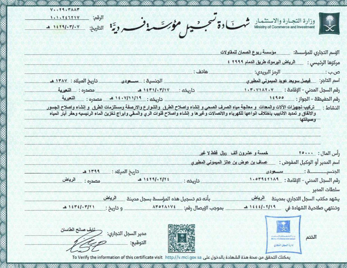Commercial Registration (CR)